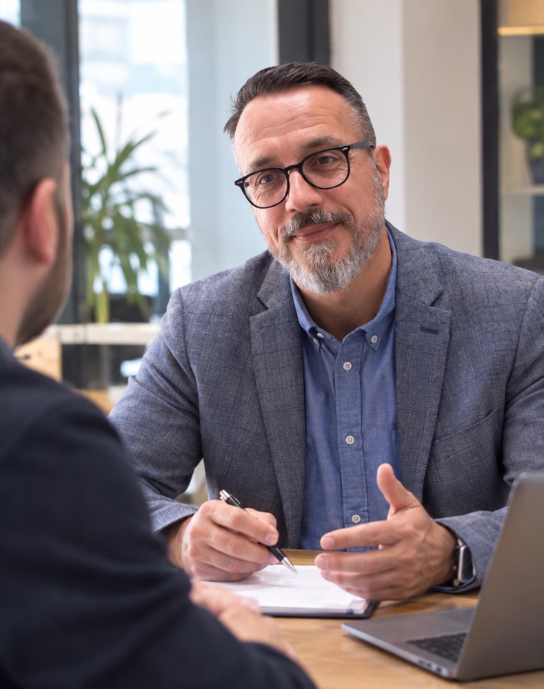 Échange bienveillant entre un conseiller et son client